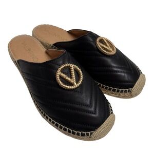 VALENTINO Black Women's Espadrille MuleS with Gold Accent $329
